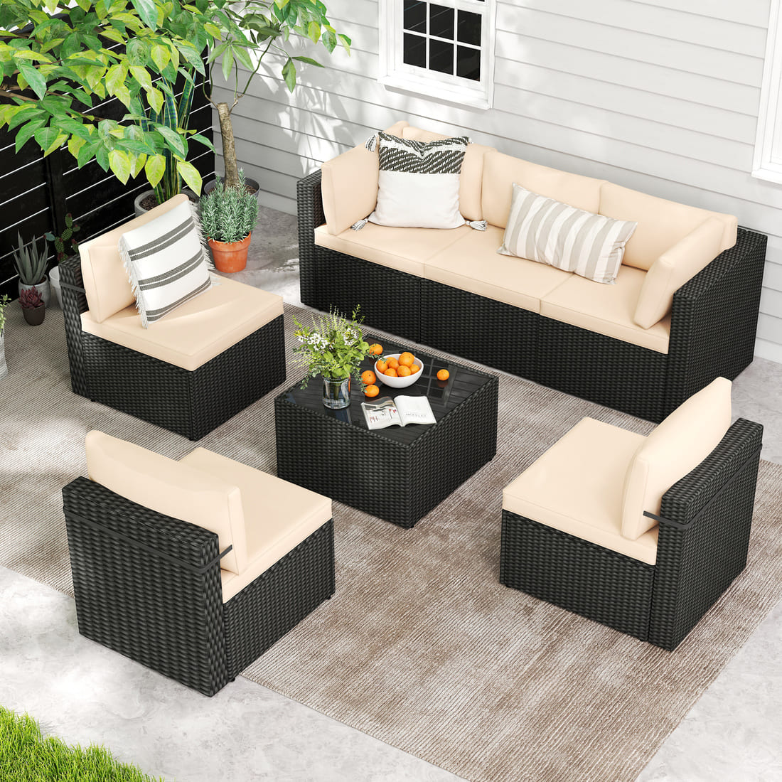 Rattan Outdoor Sectional Couch Set  (7 Pieces) - 5 Colors
