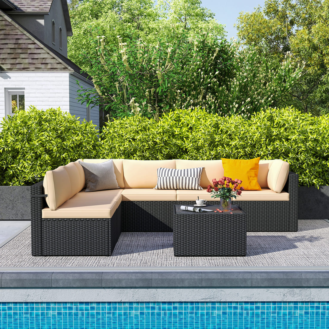 Rattan Outdoor Sectional Couch Set  (7 Pieces) - 5 Colors