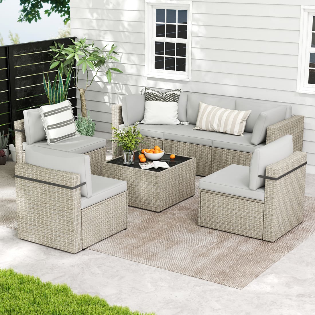Rattan Outdoor Sectional Couch Set  (7 Pieces) - 5 Colors