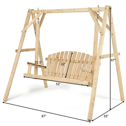 Outdoor Wooden Porch Bench Swing Chair with Frame
