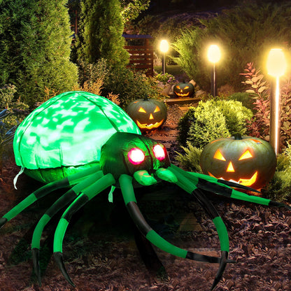5 Ft Long Inflatable Creepy Spider with Cobweb and LEDs - Halloween Yard Decor