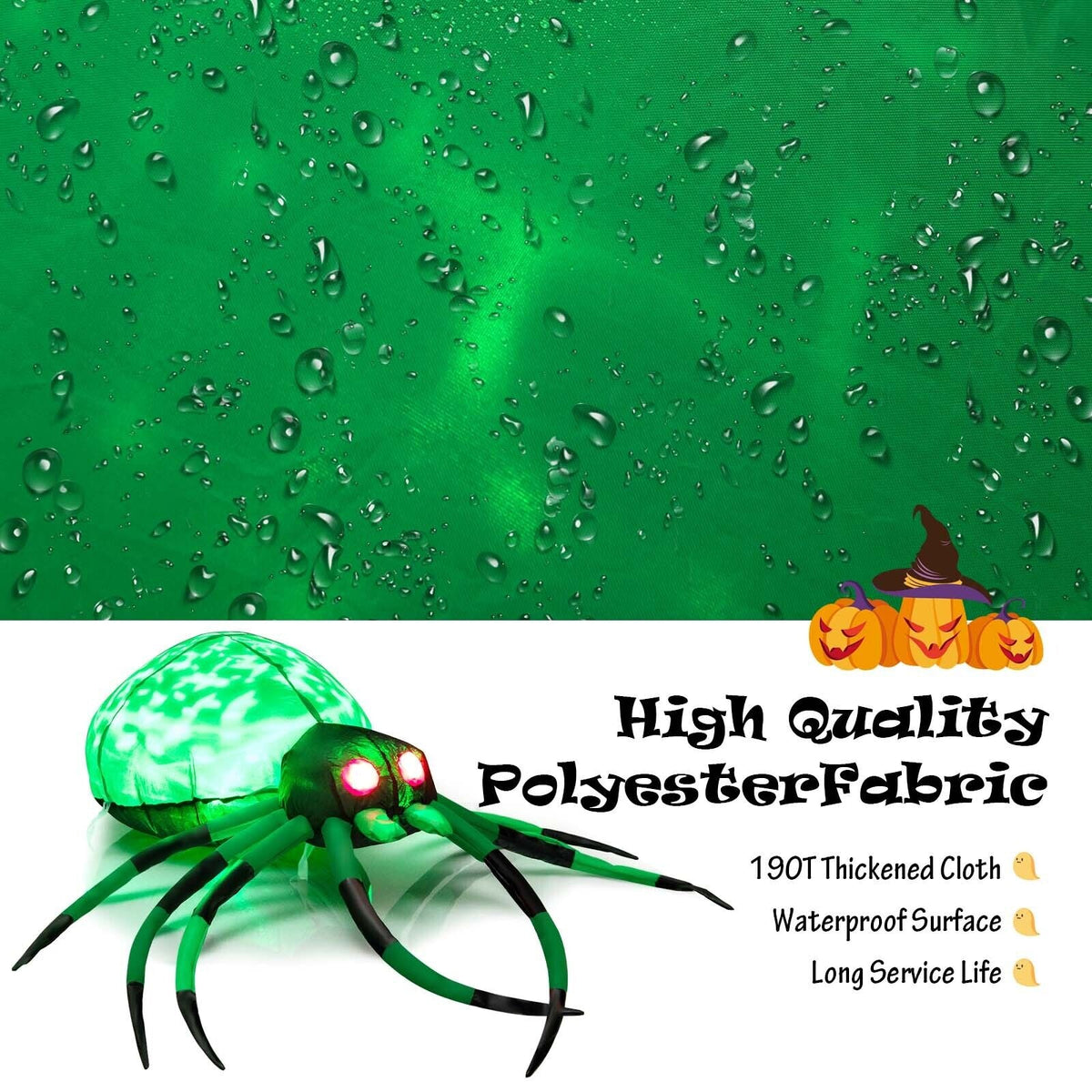 5 Ft Long Inflatable Creepy Spider with Cobweb and LEDs - Halloween Yard Decor