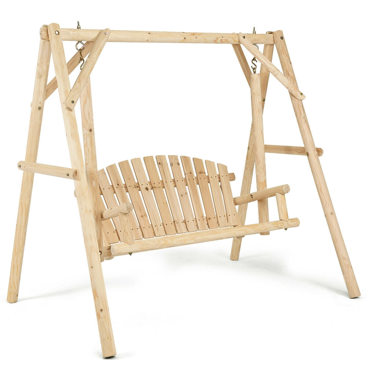 Outdoor Wooden Porch Bench Swing Chair with Frame