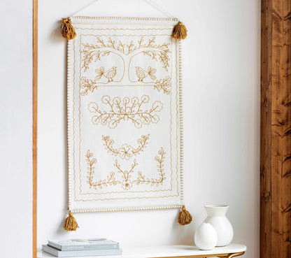 Schaffer Golden Embroidered Floral Wall Hanging