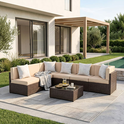 Rattan Outdoor Sectional Couch Set  (7 Pieces) - 5 Colors