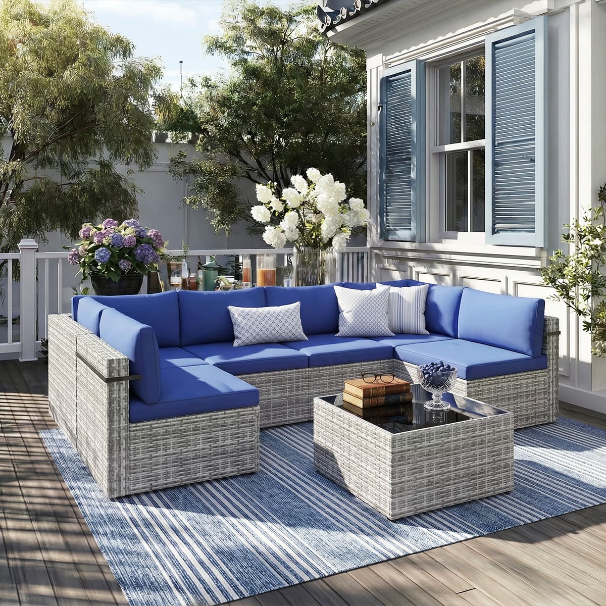 Rattan Outdoor Sectional Couch Set  (7 Pieces) - 5 Colors