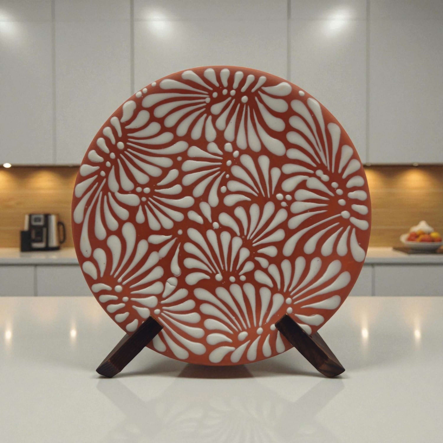 Set of 4 Terracotta &amp; White Talavera Wall Plates | 10" Decorative Display