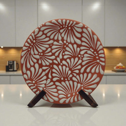 Set of 4 Terracotta &amp; White Talavera Wall Plates | 10" Decorative Display