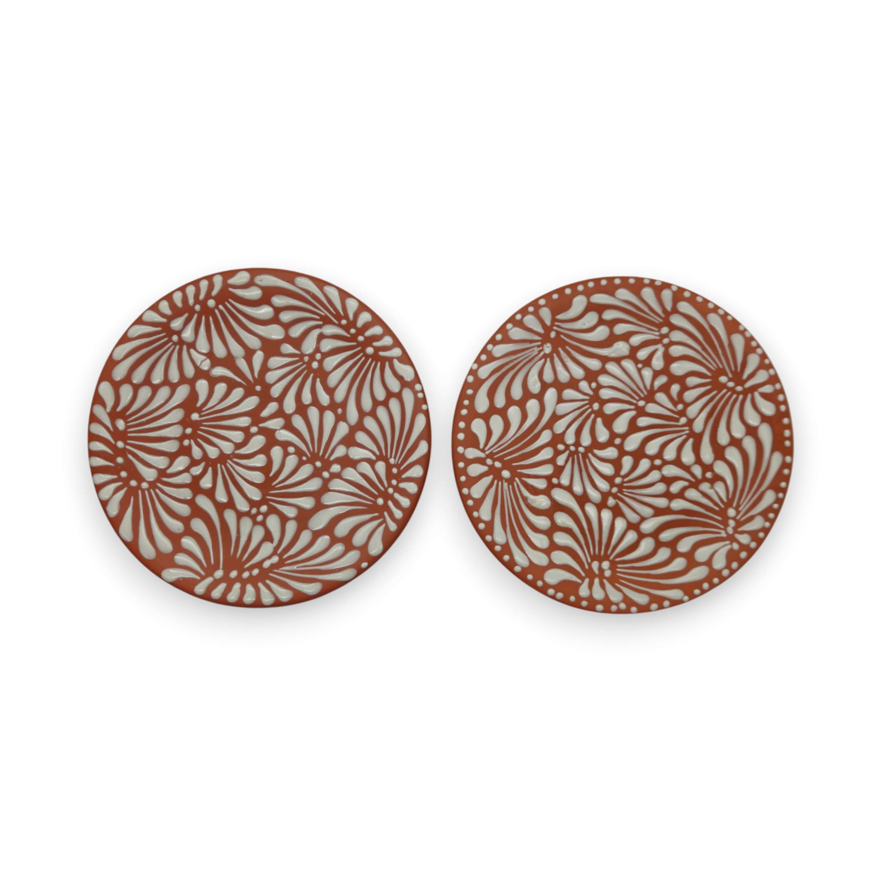 Set of 4 Terracotta &amp; White Talavera Wall Plates | 10" Decorative Display