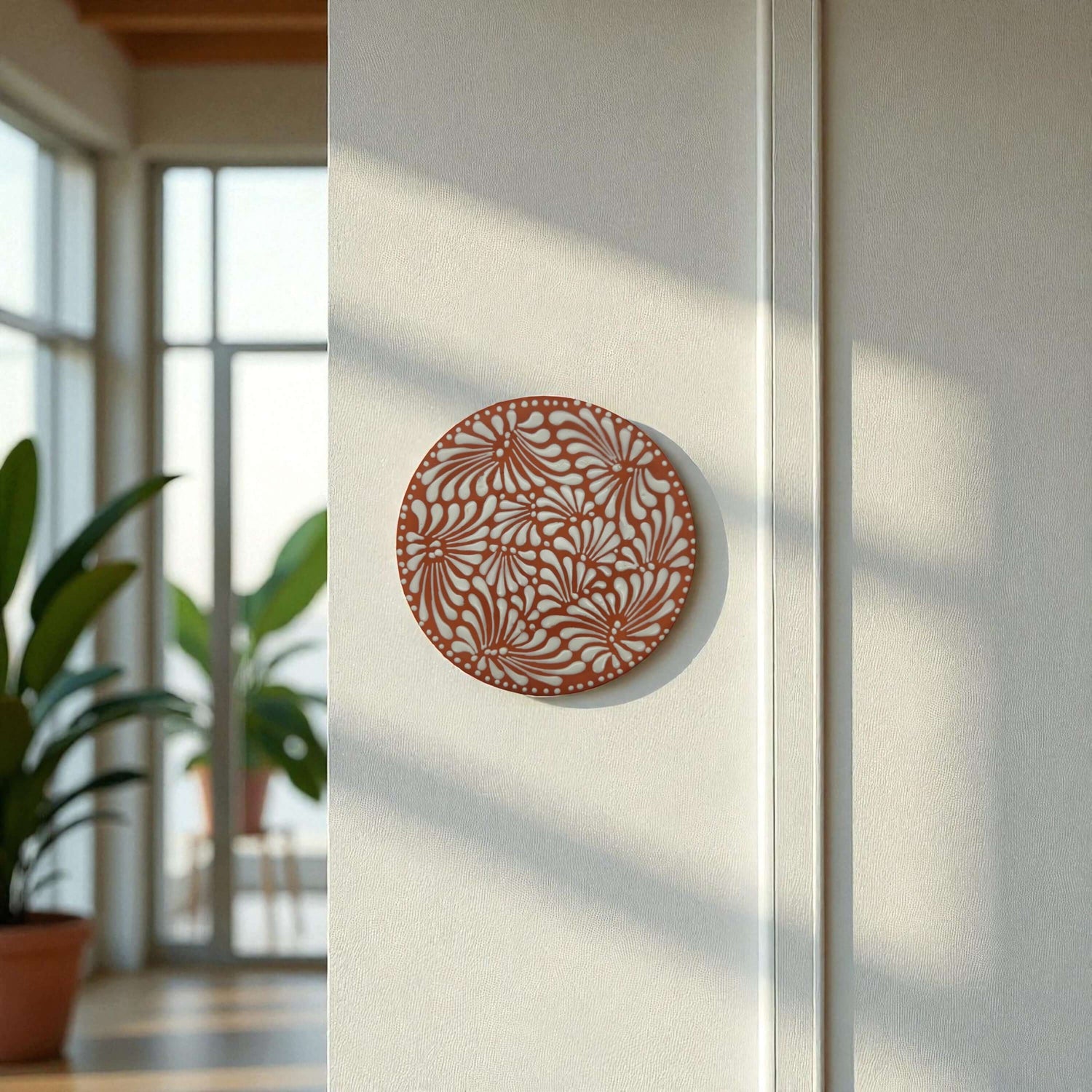 Set of 4 Terracotta &amp; White Talavera Wall Plates | 10" Decorative Display