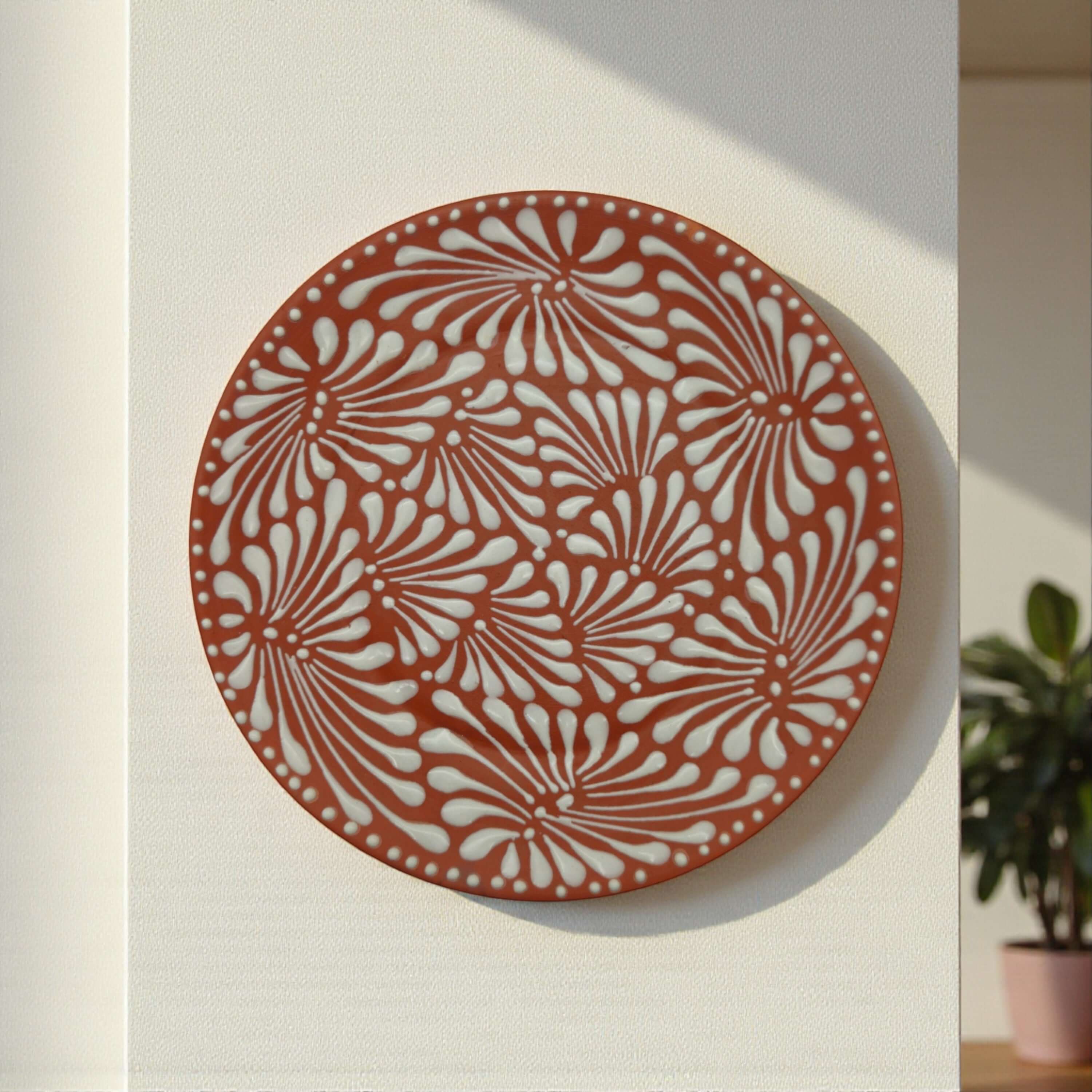Set of 4 Brown &amp; White Talavera Wall Plates | 11.5" Decorative  Plates