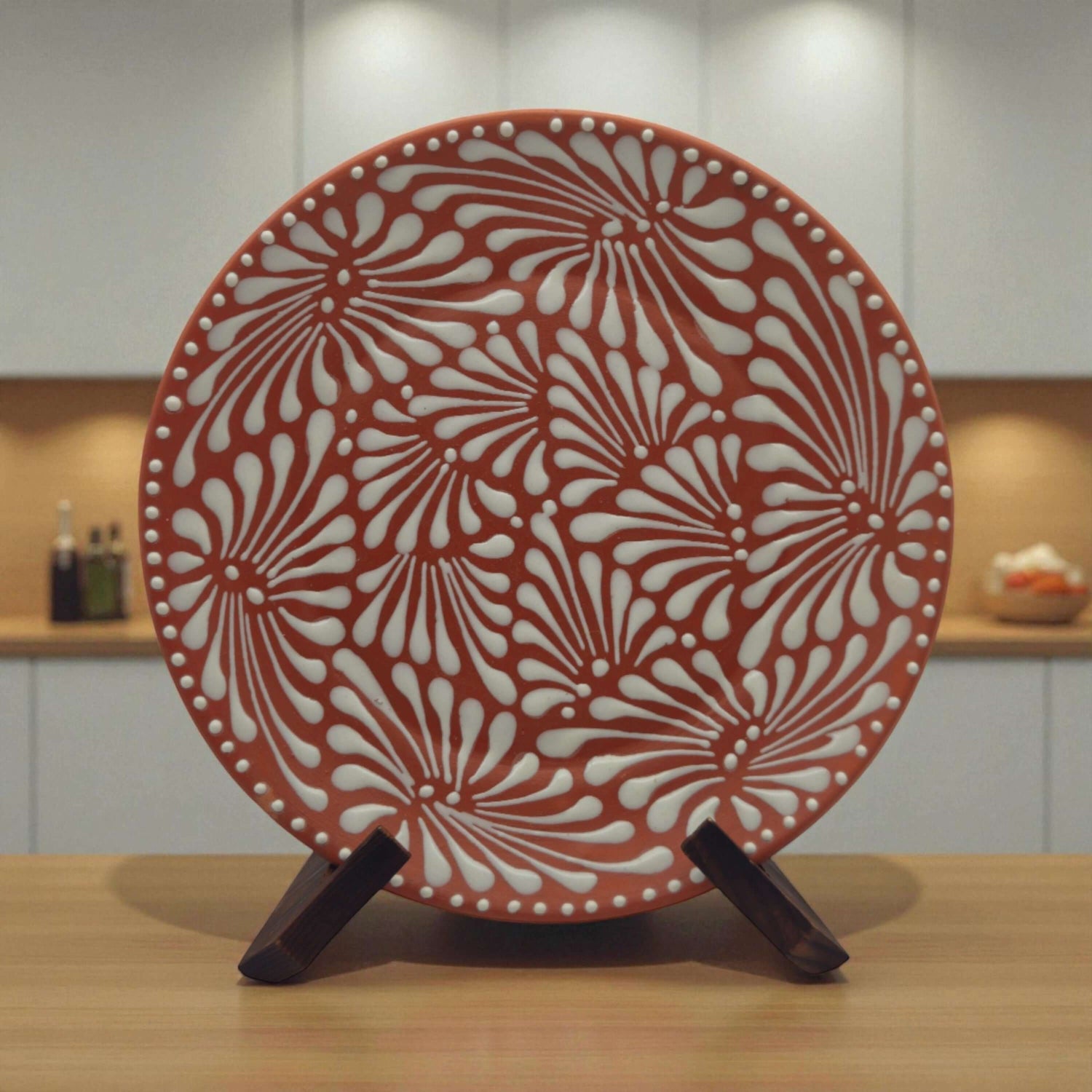 Set of 4 Brown &amp; White Talavera Wall Plates | 11.5" Decorative  Plates