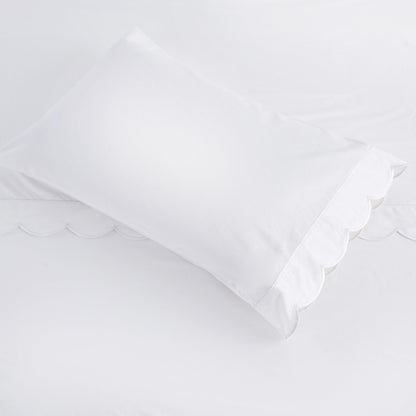 Scallop Frame Embroidered Cotton Percale Pillowcase Pair