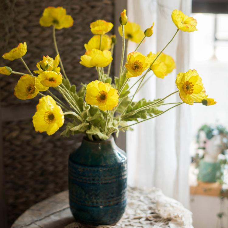 Silk Common Poppy Flower Stem - 22"
