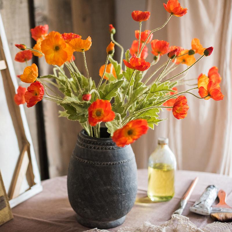 Silk Common Poppy Flower Stem - 22"