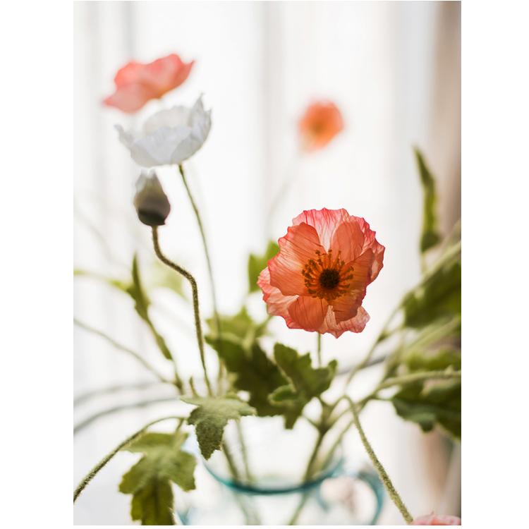 Faux Silk Silk Common Poppy Flower Stem in Pink or White - 22"