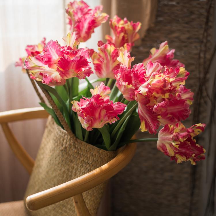 Faux Silk Flower Flame Tulip Stem -  24"