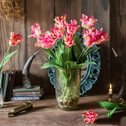 Faux Silk Flower Flame Tulip Stem -  24"