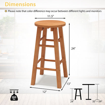 Indoor/Outdoor Wooden Bar Stools w/ Round Seat and Footrest - Set of 2