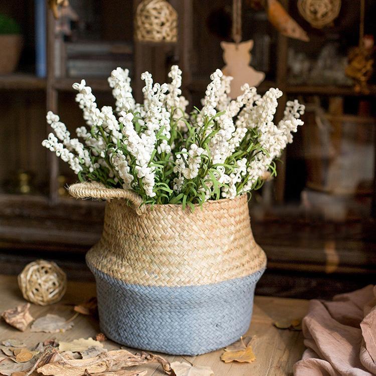 Straw Pop Up Belly Baskets in Natural, Blue, or White