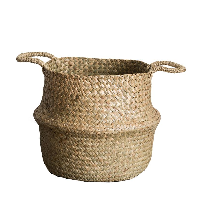 Straw Pop Up Belly Baskets in Natural, Blue, or White