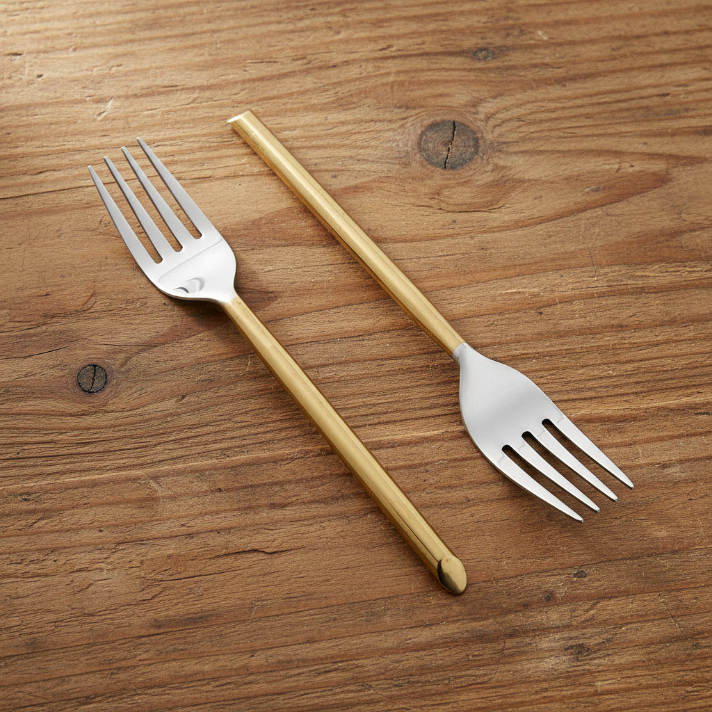 6 Piece Dinner Forks - 2 Tone Gold/Stainless Steel