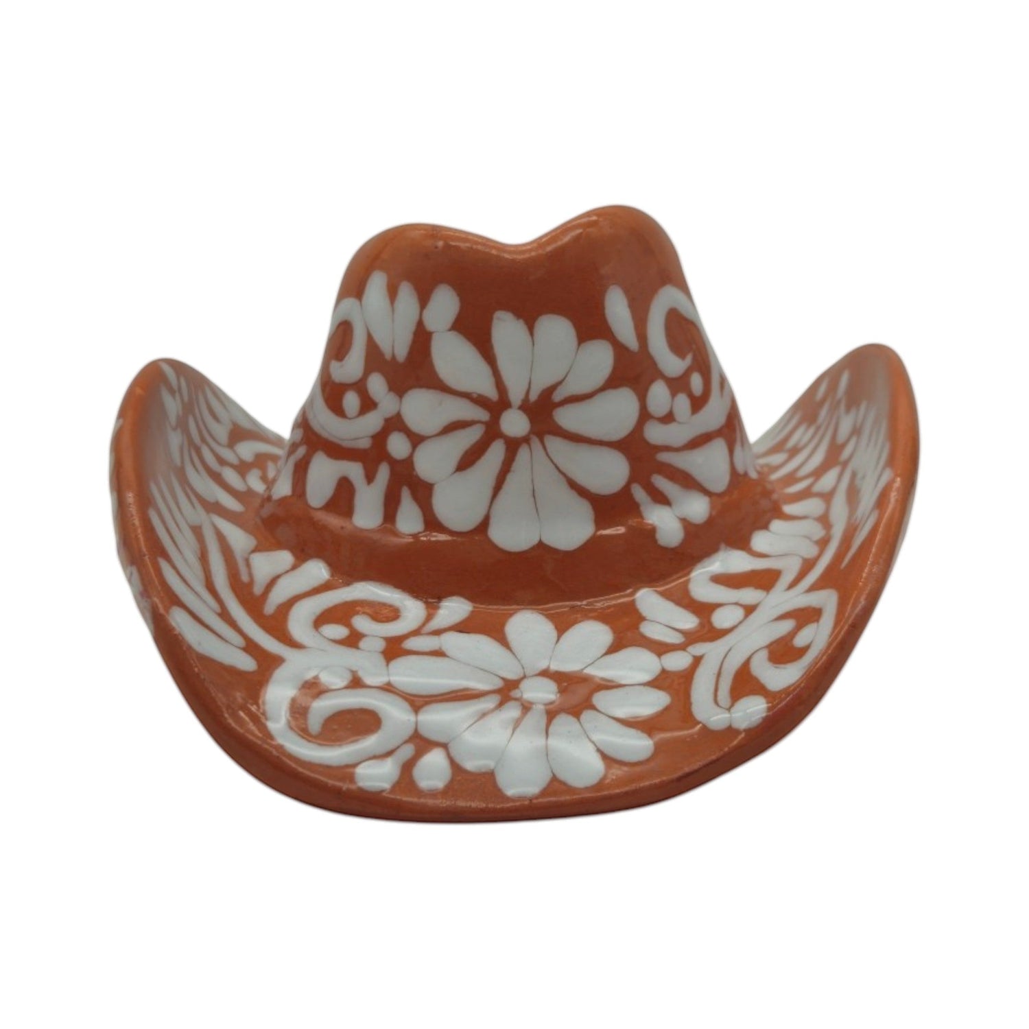 Talavera Sombrero Planter | Brown &amp; White Floral Design