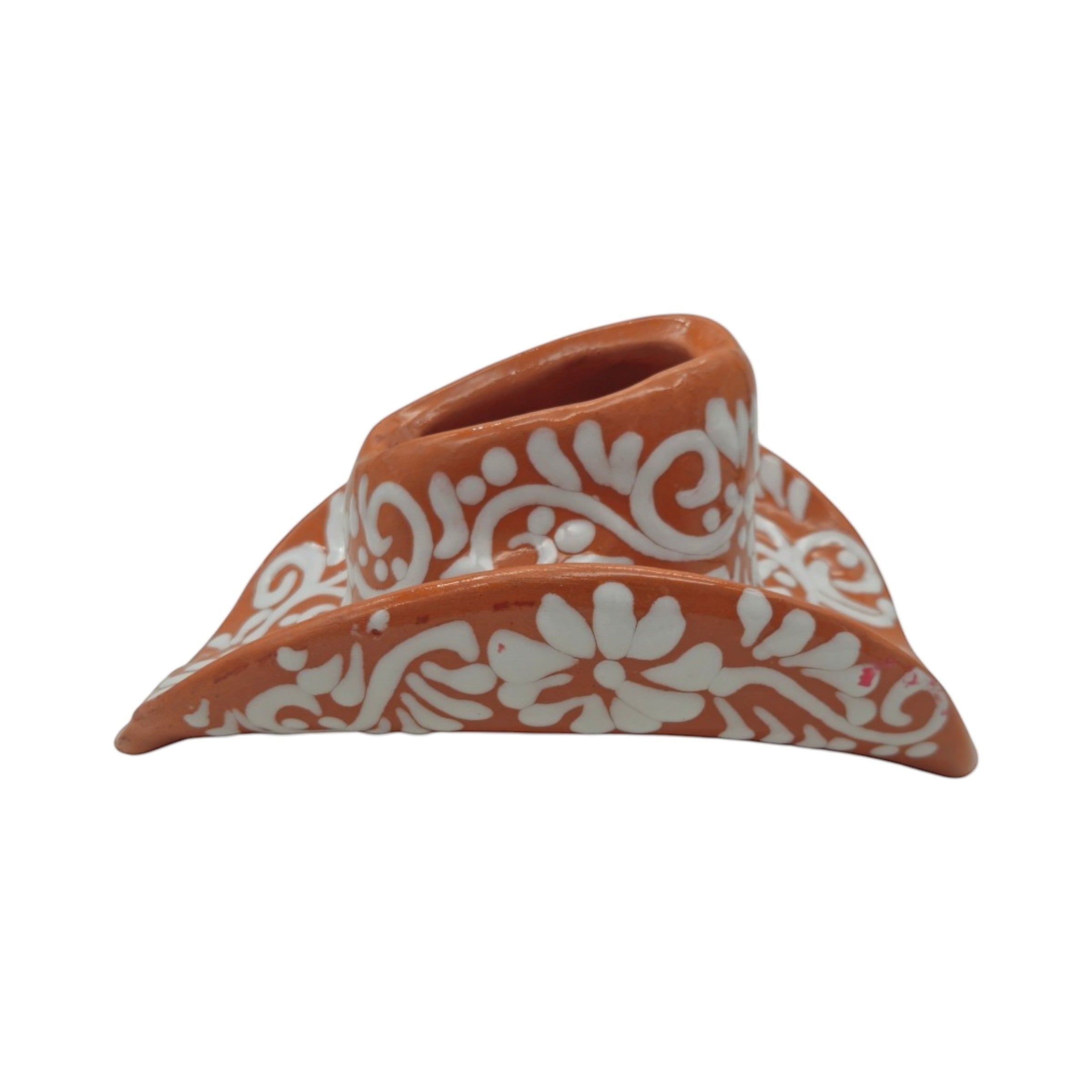 Talavera Sombrero Planter | Brown &amp; White Floral Design
