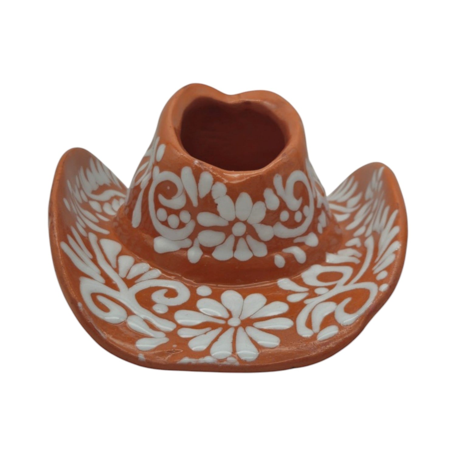 Talavera Sombrero Planter | Brown &amp; White Floral Design