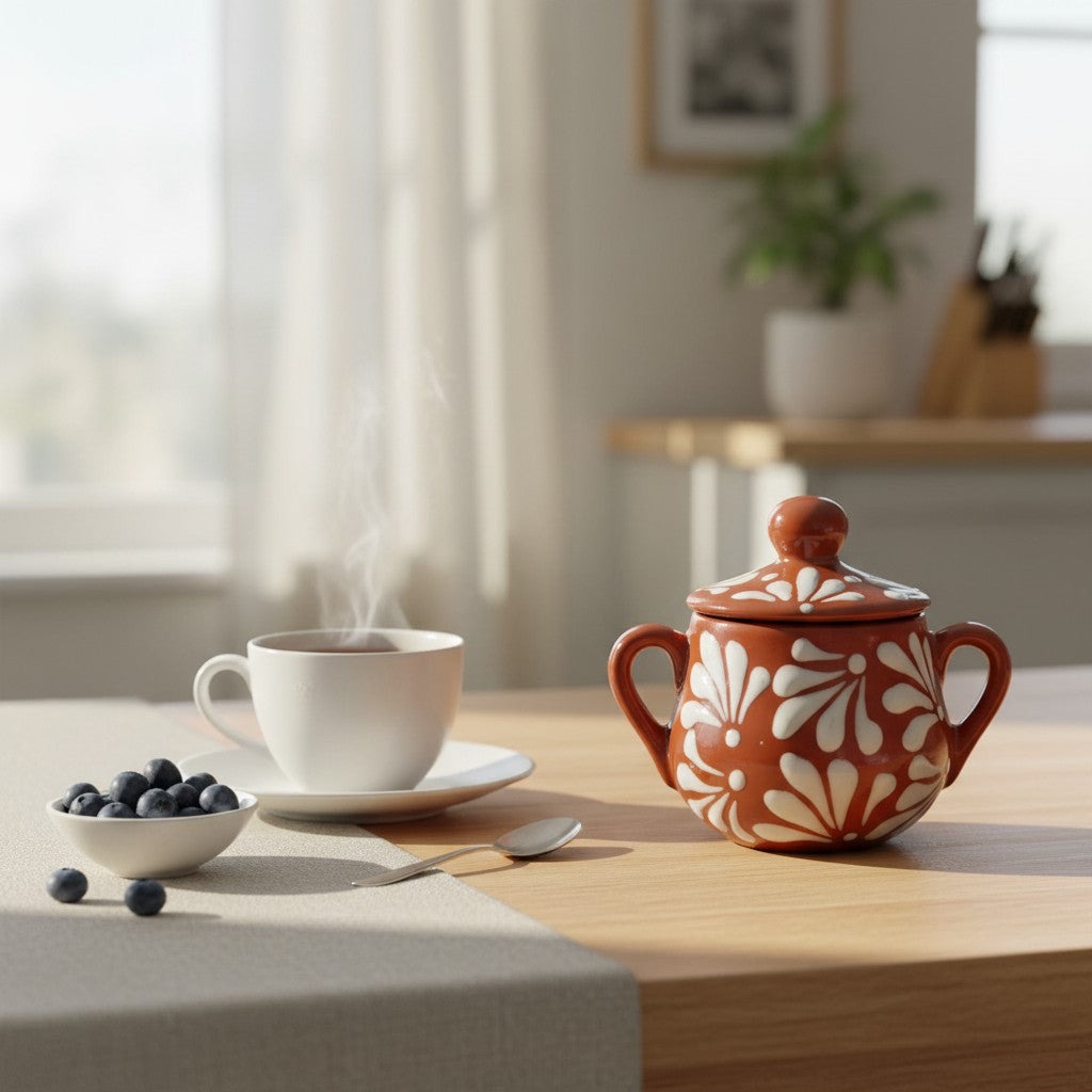 Talavera Sugar Jar | Brown &amp; White Floral
