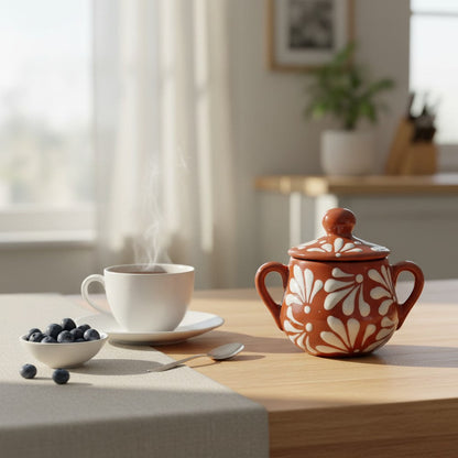 Talavera Sugar Jar | Brown &amp; White Floral
