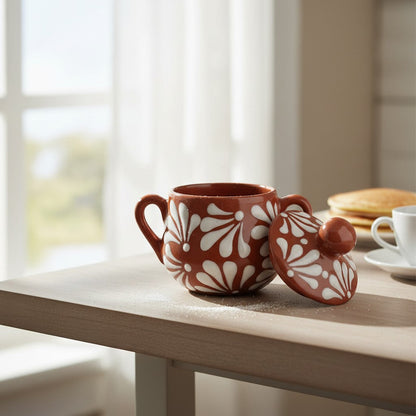 Talavera Sugar Jar | Brown &amp; White Floral