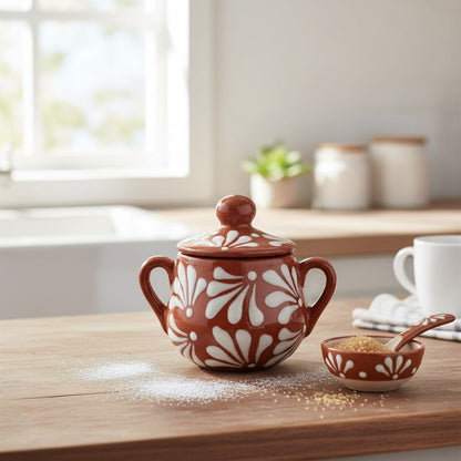 Talavera Sugar Jar | Brown &amp; White Floral