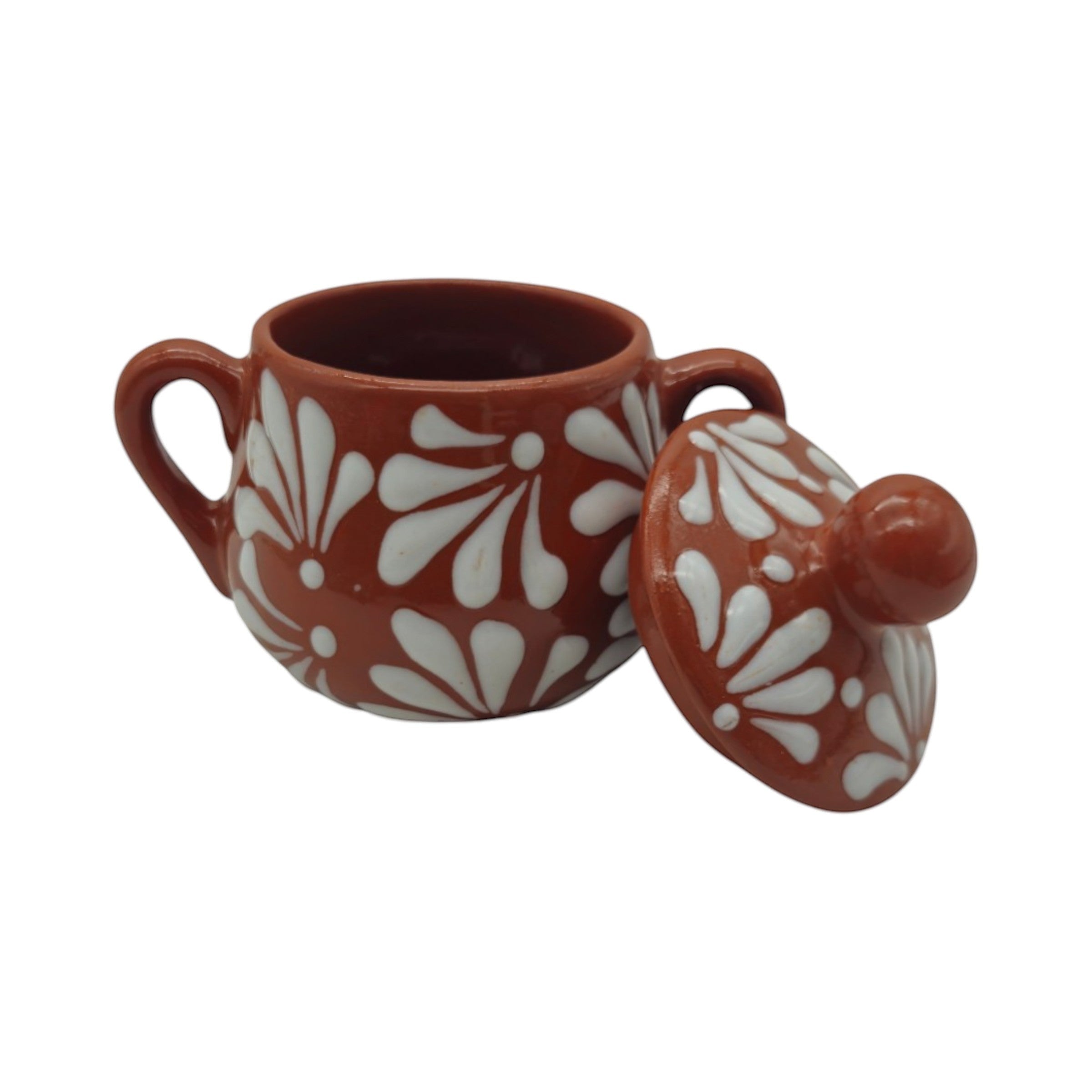 Talavera Sugar Jar | Brown &amp; White Floral