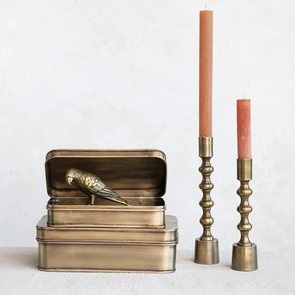 Taper Candle Holders, Antique Gold Finish - Set of 2