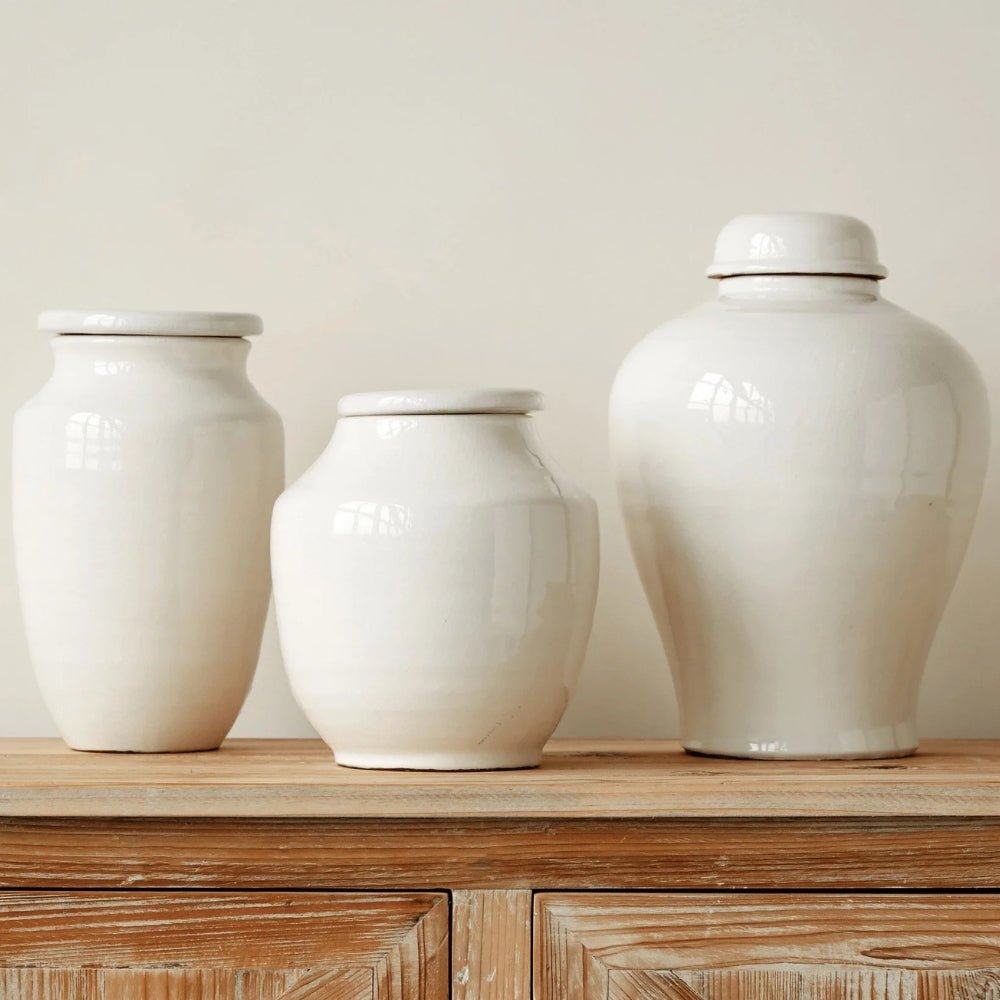 Terracotta Cachepot Jar in White Glaze - Tall