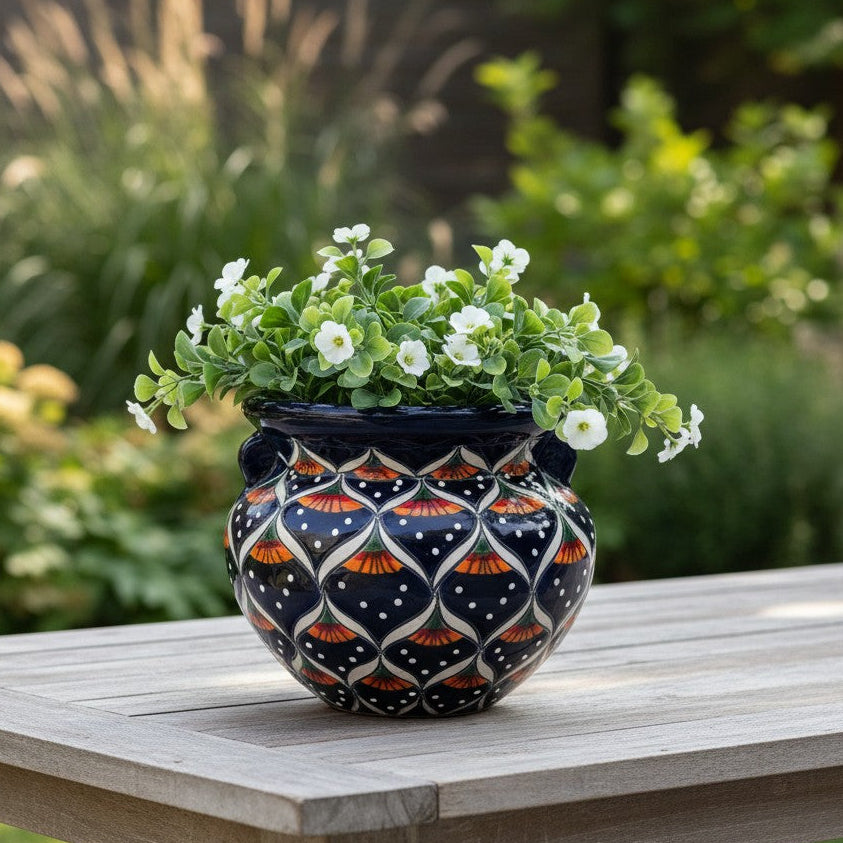 Blue Peacock Talavera Pot | Hand-Painted Mexican Ceramic