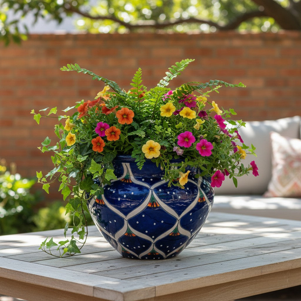 Blue Peacock Talavera Pot | Hand-Painted Mexican Ceramic