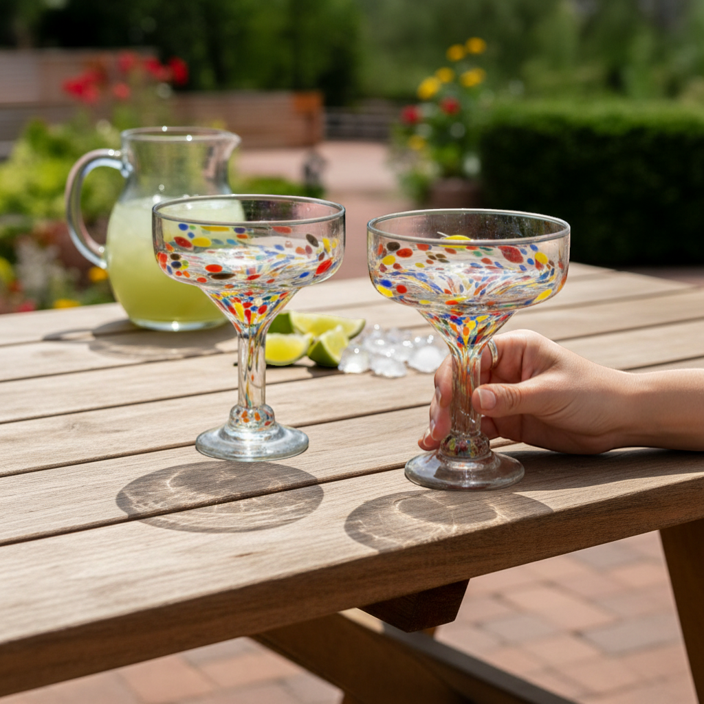 Confetti Hand-Blown Margarita Glass | Mexican Artisan Barware