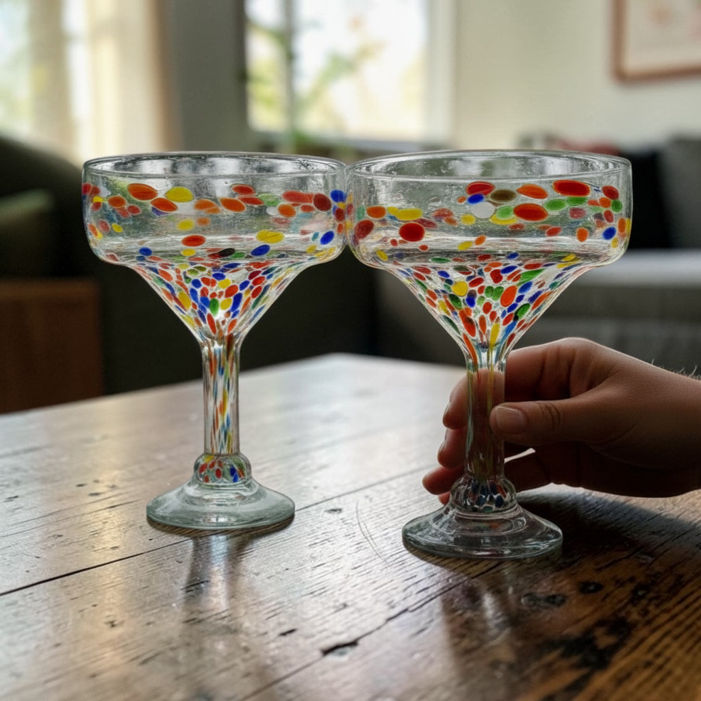 Confetti Hand-Blown Margarita Glass | Mexican Artisan Barware