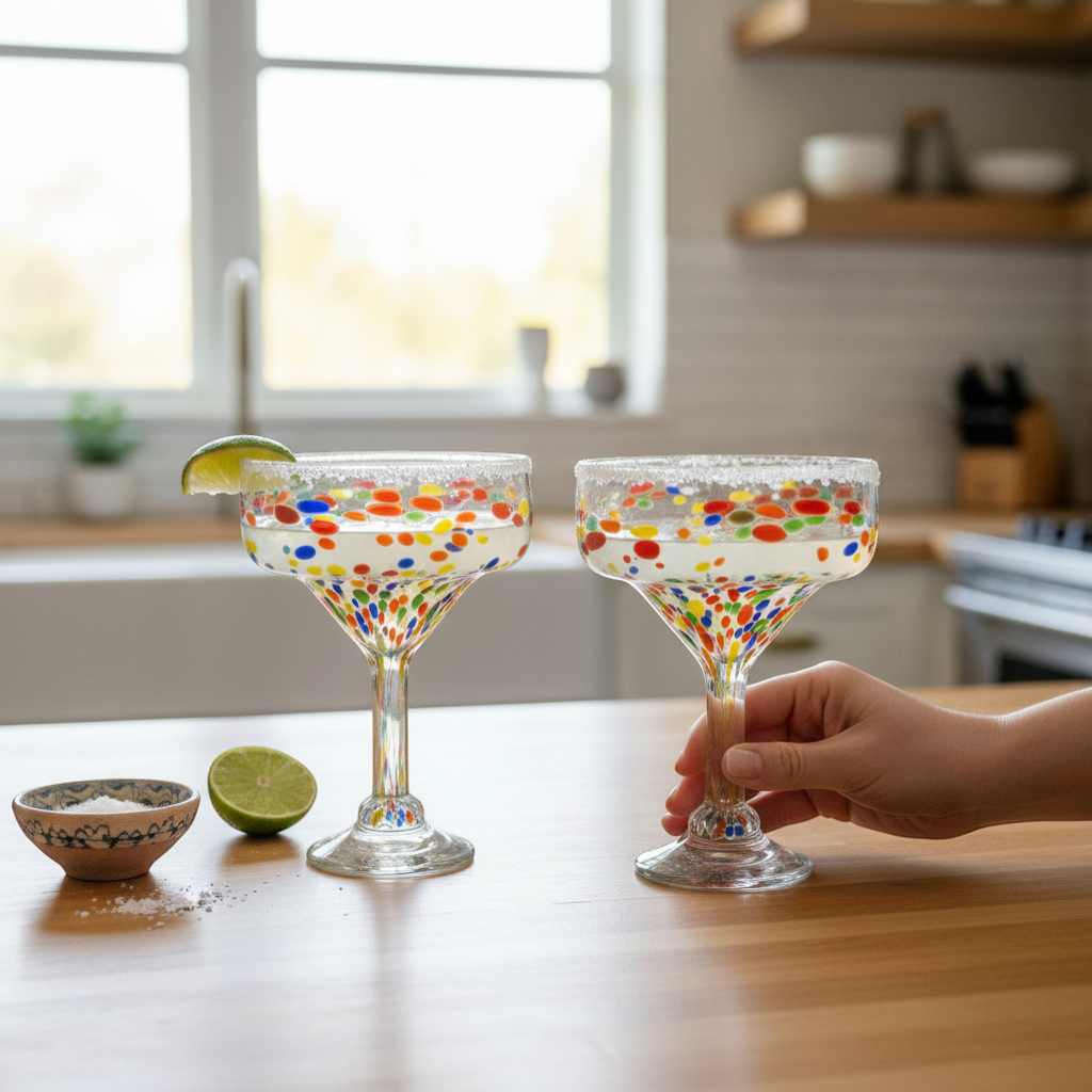 Confetti Hand-Blown Margarita Glass | Mexican Artisan Barware