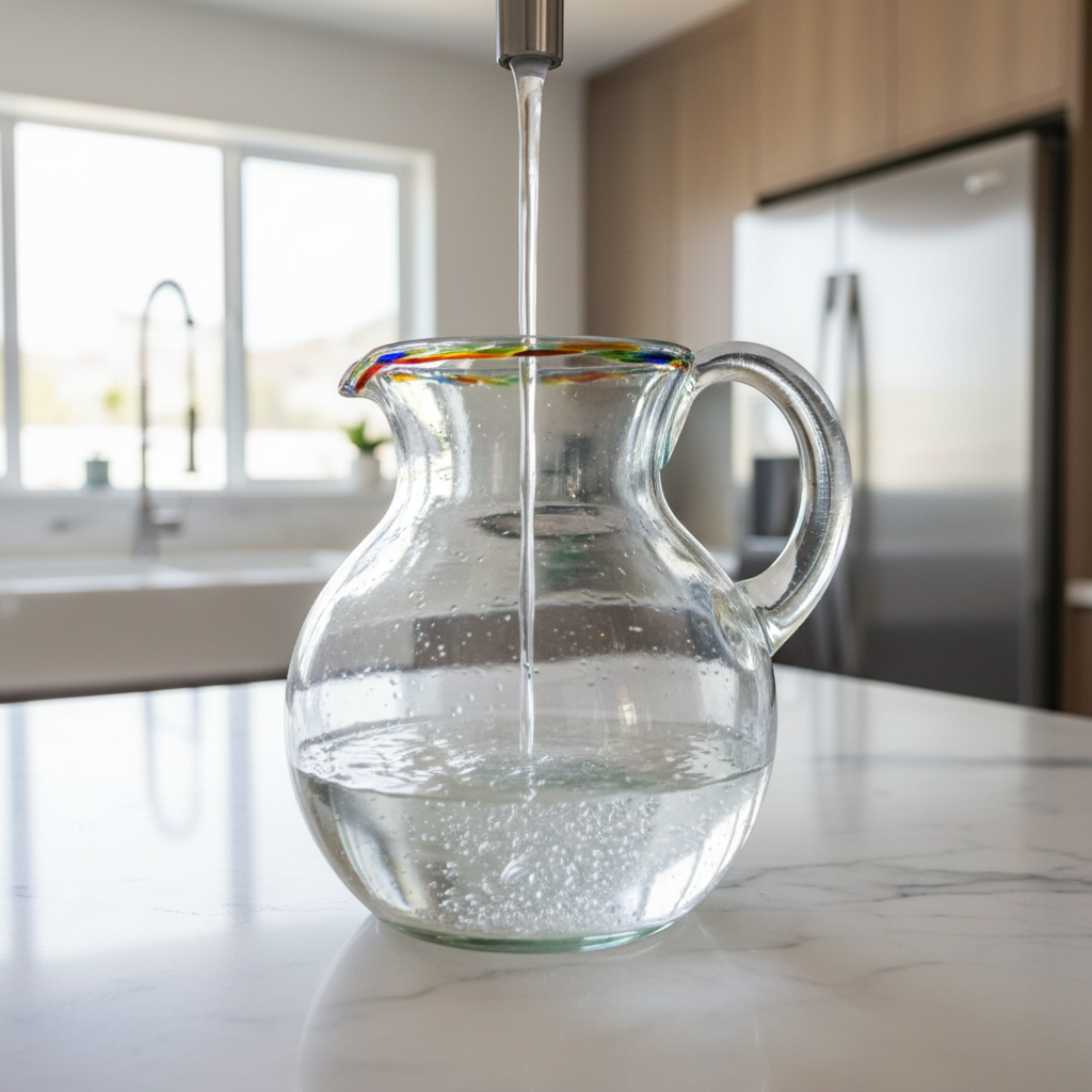 Mexican Hand-Blown Glass Pitcher | Confetti Rim