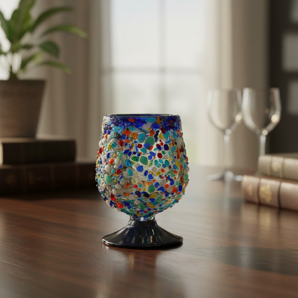 Mexican Confetti Rock Shot Glass | Blue Rim Cognac Style