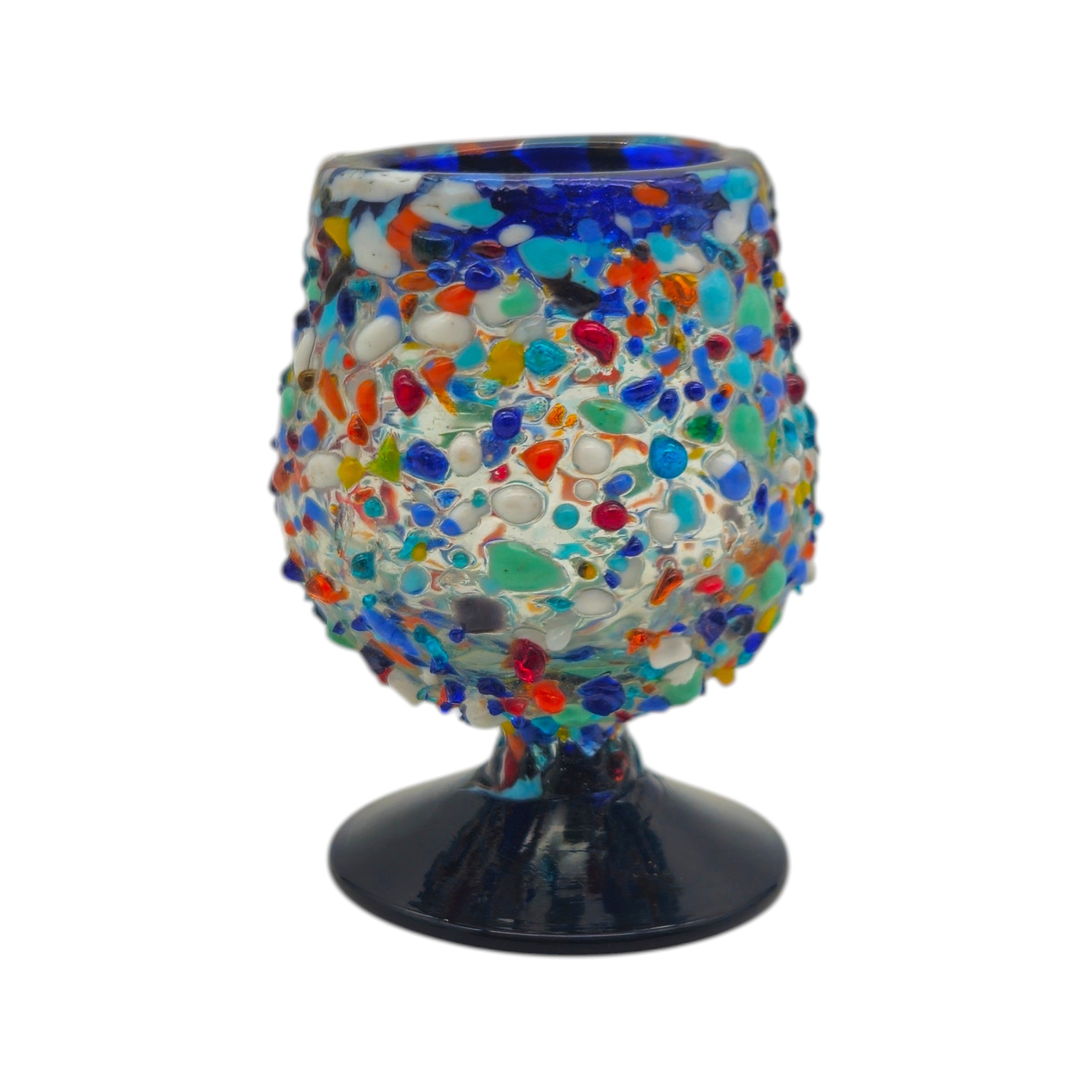 Mexican Confetti Rock Shot Glass | Blue Rim Cognac Style