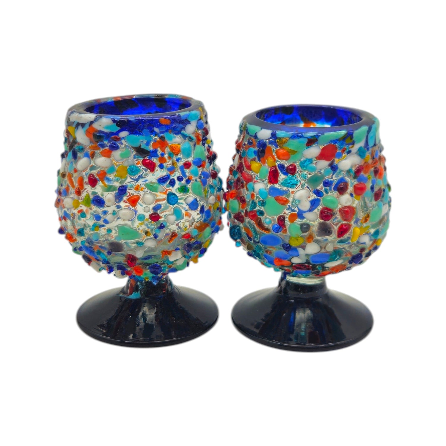 Mexican Confetti Rock Shot Glass | Blue Rim Cognac Style