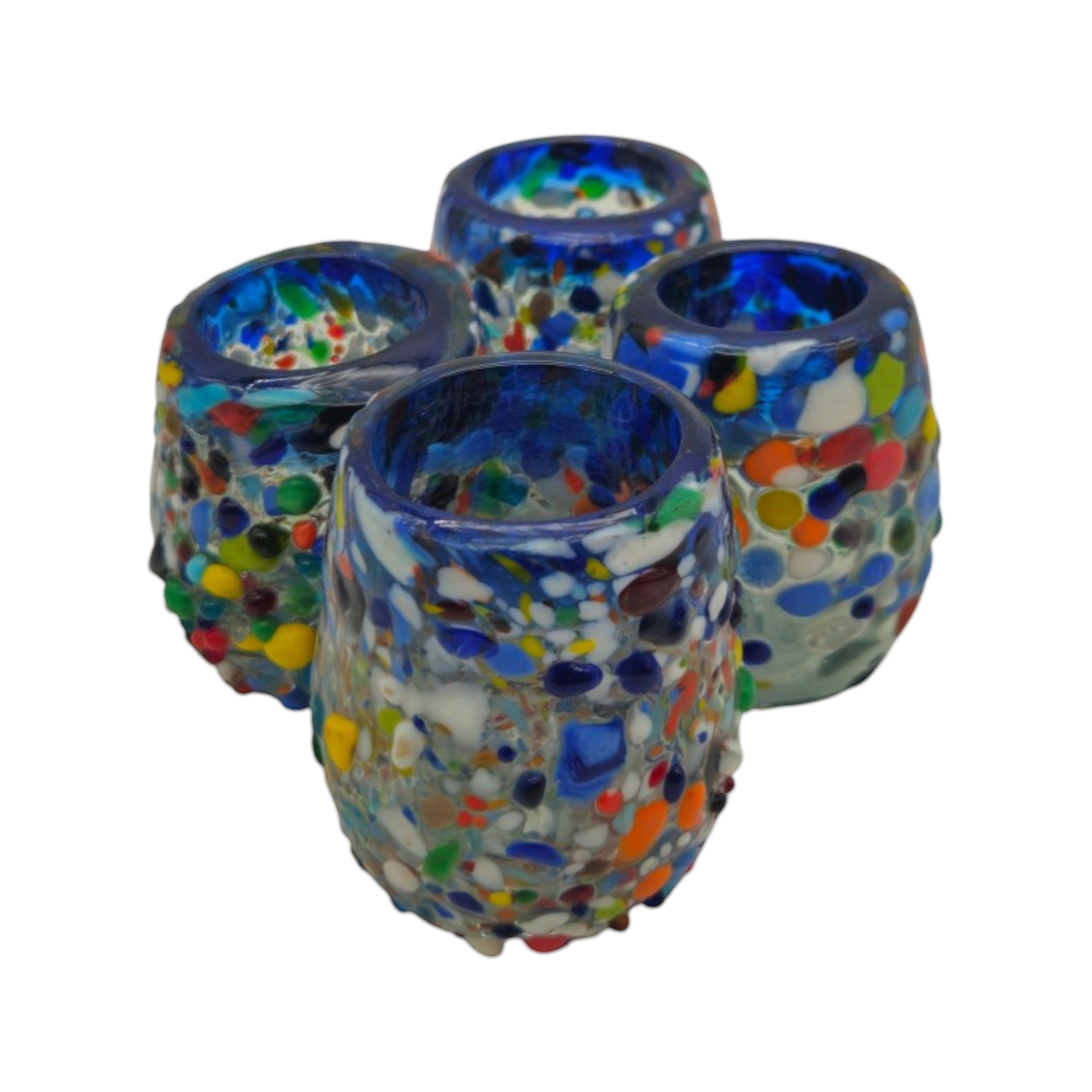 Hand-Blown Confetti Shot Glass | Blue Rim Mexican Glassware