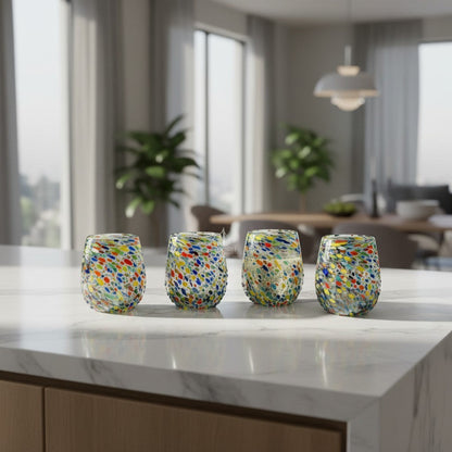 Confetti Stemless Wine Glass | Hand-Blown Mexican Pebbled Cup