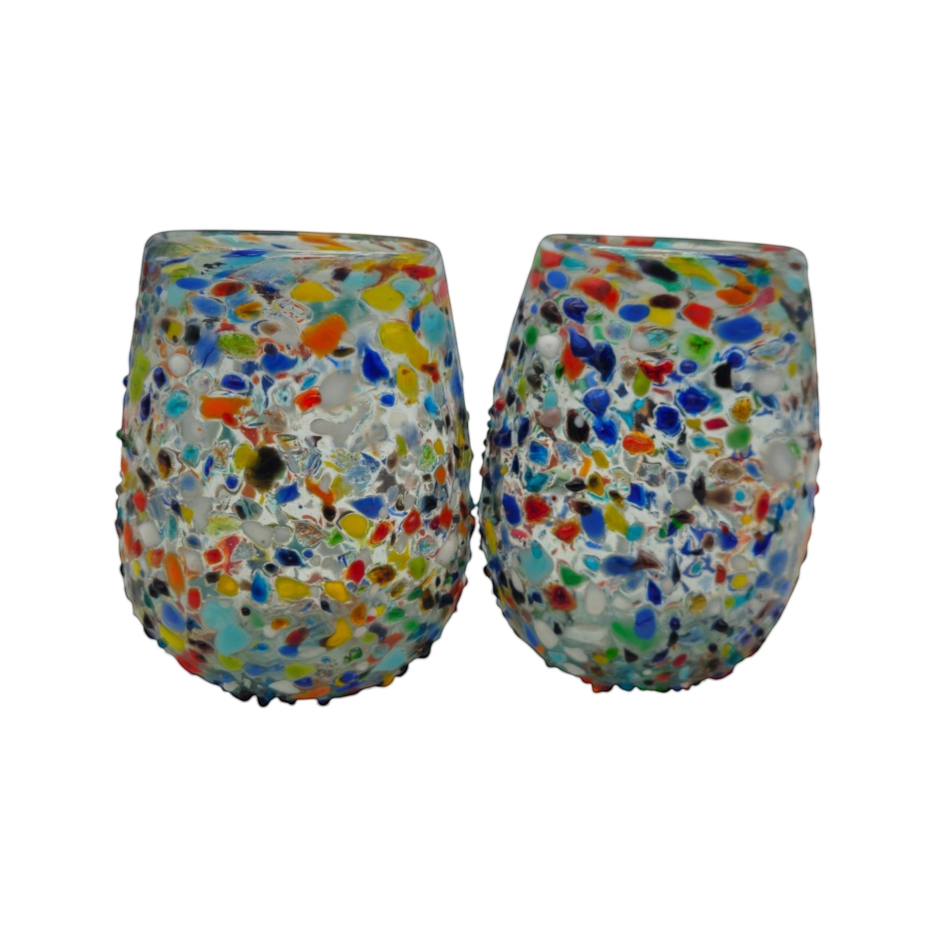 Confetti Stemless Wine Glass | Hand-Blown Mexican Pebbled Cup
