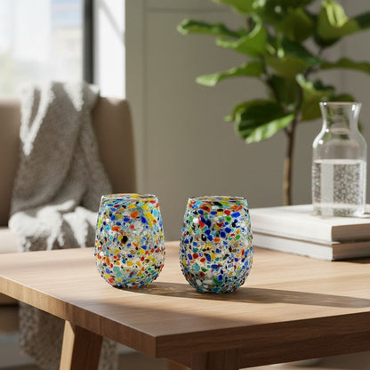 Confetti Stemless Wine Glass | Hand-Blown Mexican Pebbled Cup