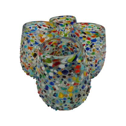 Confetti Stemless Wine Glass | Hand-Blown Mexican Pebbled Cup